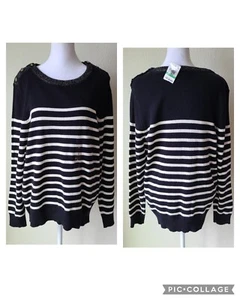 Charter Club Striped Cable-Knit Sweater Size Large NEW NWT Black/White - Picture 1 of 11