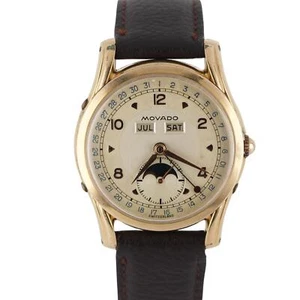 VINTAGE Movado Triple Date Moonphase Rolled Gold Champagne 33.5mm R64928 Watch - Picture 1 of 11