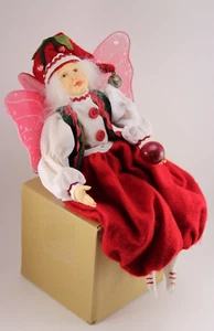 Muñeca Fantasía Hada Elfo Pixie Rojo Verde Ropa Alas 14" Estilo Mark Roberts - Imagen 1 de 10