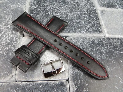 19 毫米 CALF 皮革表带黑色表带带原始设备制造商欧米茄扣套装红色波兰色 — 第 1/4 张图片