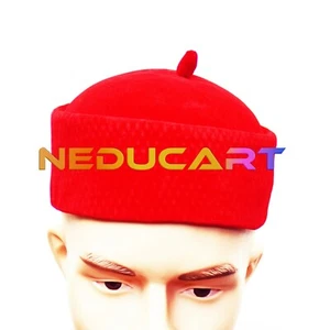 Men Traditional Nigeria Ministers Red Wool Felt Adult Igbo Cap African Fez Kufi - Picture 1 of 6