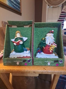 Christmas Holiday Santa And Angel Stocking Holders Clay and Cast Iron  - Picture 1 of 3