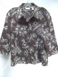 Drapers & Damons brn embroid wht floral button boxy shirt jacket stretch 2X NEW - Picture 1 of 5
