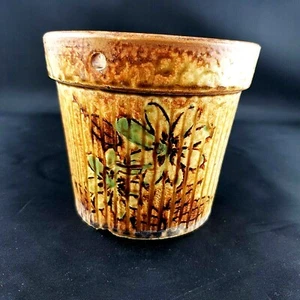 Vintage Keramik hängender Übertopf Erdton Blumenglasur Topf Japan für Makramee - Bild 1 von 6