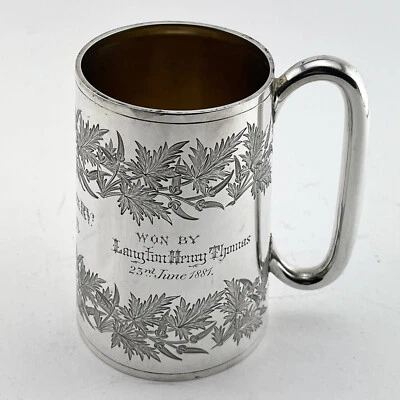 Викторианская кружка из чистого серебра с гравировкой 10th Middlesex R.V.K. Компания - Изображение 1 из 4