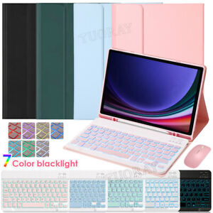 For Samsung Galaxy Tab S9 FE S9 S8 S7 A8 A9+ Backlit Keyboard Case Cover Mouse