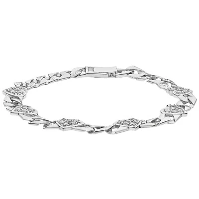 Pulsera de eslabones de corazón para damas corazones de piedras preciosas de plata de ley maciza con sello Foto 1 de 2