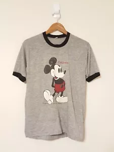 Vintage 80er Mickey Mouse Ringer T-Shirt meliert blau Gr.XL Disney World Land - Bild 1 von 9