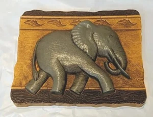 Vintage 70er Jahre Home Interiors Afrikanischer Elefant rustikal Wandbild Plakette Holz wie - Bild 1 von 12