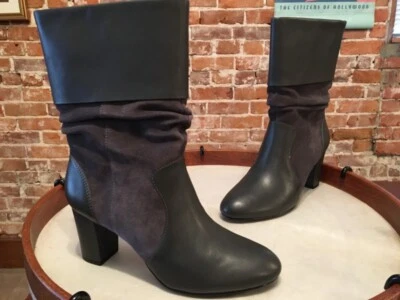 C Wonder 灰色麂皮绒和皮革 Amanda 中筒懒人靴 8.5 全新 — 第 1/4 张图片