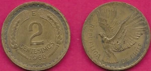 CHILE 2 CENTESIMOS 1966 XF FLYING ANDEAN CONDOR,DENOMINATION ABOVE DATE,GRAIN SP - Picture 1 of 1