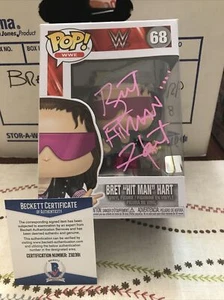 BRET HART AUTOGRAPHED FUNKO POP 68 Beckett  Witness. #Z32391 - Picture 1 of 3