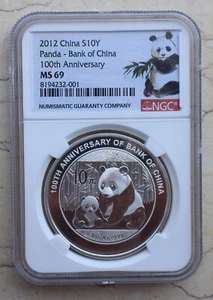 NGC MS69 China 2012 Silber 1oz Gedenkmünze Panda - Bank of China - Bild 1 von 2