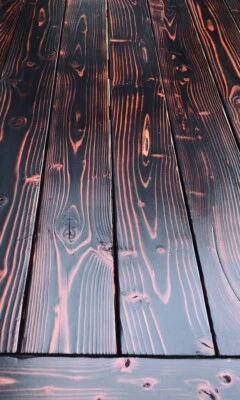 Shou Sugi Ban Fire Red dyed Distressed, Rustic Farmhouse Table 84” Tapered Legs - Image 1 of 4