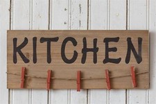 Country KITCHEN new large wood Wall Hanger w/ clips