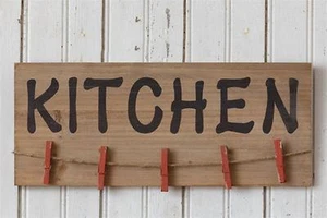 Kitchen wall Sign with memo clips in distressed wood - Picture 1 of 3