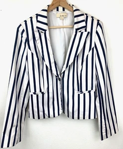 Forever 21 Blue & White Striped Jacket Blazer Size L One Button - Picture 1 of 5