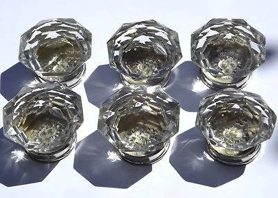 drawer cupboard door pulls handles Large Pointy Chrome Cut Glass x 6 - Image 1 of 4