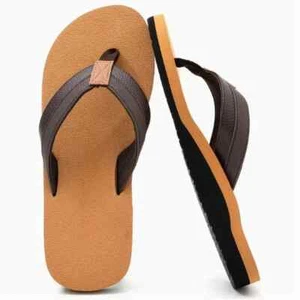 Herren Leder Hochwertige Strand Flip-Flops Zehen Pinch Hausschuhe - Bild 1 von 9