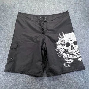 Old Navy Board Shorts Mens XL Black Skull Print Lined Cargo Pocket Swim Trunks - Picture 1 of 12