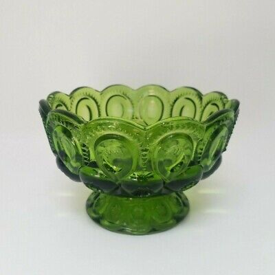 Vintage L.E. Moon And Stars Green Depression Glass Pedestal Candy Dish Compote • 9.95€