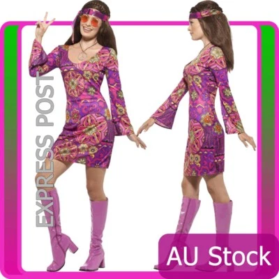 Disfraz de Chica Hippie Woodstock Adulto Años 60 Groovy Hippy Conjunto  Foto 1 de 4