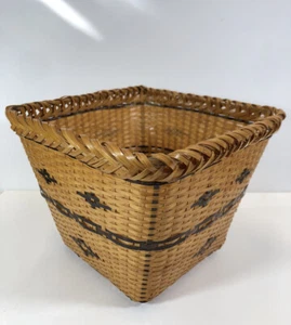 Vintage Korb Rattan Stroh geflochten quadratisch Boho Wohndeko 8 Zoll - Bild 1 von 6