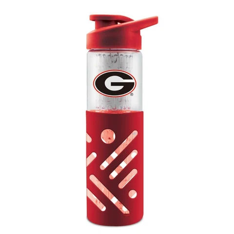 UNIVERSITY OF GEORGIA GLASS WATER BOTTLE WITH SILICONE SLEEVE 23 OZ NEW Cover