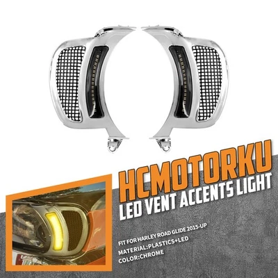 Headlight w/ Black Grille Vent Accent LED Light Chrome Fit For Harley Road Glide - Image 1 of 4