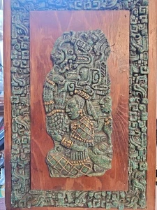 Plaque Stone Wall Mayan Aztec Malachite Crushed Art Hanging Sculpture Mexican - Picture 1 of 4