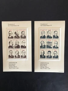USA 1986 "Ameripex 86" Presidents 2 Stamp MS Issues UM. - Picture 1 of 4
