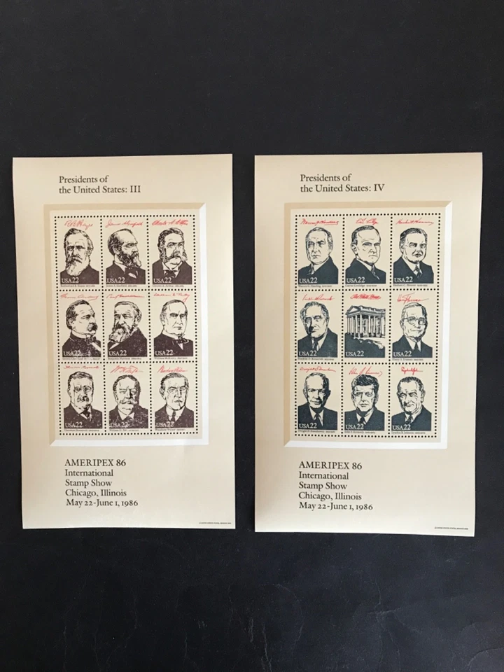 USA 1986 "Ameripex 86" Presidents 2 Stamp MS Issues UM. - Image 1 of 4