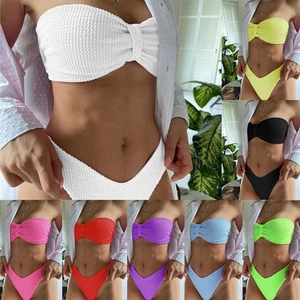 Women Bikini Set Strapless Bandeau Swimwear Swimsuit Padded Push Up Bathing Suit - Picture 1 of 18