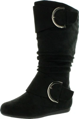 Top Moda Womens Bank-81 Mid Calf Round Toe Buckle Slouched Flat Boots - Image 1 of 4