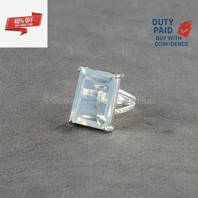 Thanks Giving Day Deal Genuine WHITE OPAL Band Ring Jewelry Size 6.5 925 Silver - Image 1 of 4