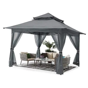 Pop Up Gazebo - Outdoor Canopy Tent with Mosquito Netting for Patio 13x13 Gray - Picture 1 of 7