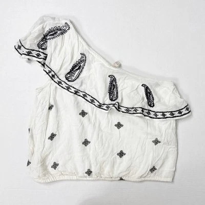 Top Free People Easy On The Eyes Un Hombro Mujer S Blanco Negro Bordado Foto 1 de 4