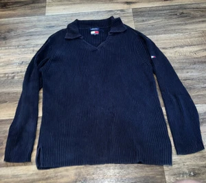 Tommy Hilfiger Womens Sweater L Cable Knit Navy BlueCotton Crew Neck Logo casual - Picture 1 of 9