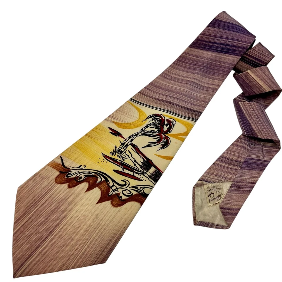 Corbata Columpio Vintage Años 40 Pintada a Mano Penney Seda CALIFORNIA SURFER Foto 1 de 4
