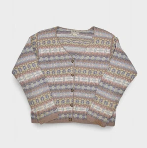 Vintage LL Bean Sweater Womens M Cardigan Striped Fair Isle Chunky Knit USA Made - Picture 1 of 6