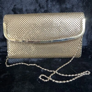 Vintage Handbag Gold Metal Mesh Crossbody Clutch Chain Snap Closure Party 10”x6” - Picture 1 of 14