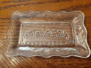Vintage The Last Supper Jesus Christ Clear Glass Trinket Dish Tray 5.5x3 approx. - Picture 1 of 2