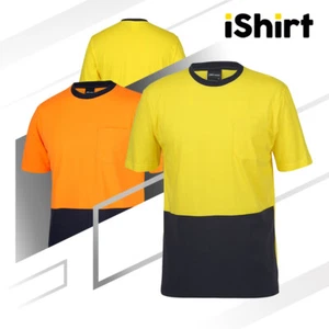 HI VIS WORK SHIRT 100% COTTON SHORT SLEEVE TRADITIONAL TEE SAFETY WORK WEAR - Picture 1 of 7