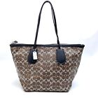 Coach F33504 Taxi Zip Top Tote In Signature Coated Canvas Women Bag Brown New