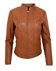 Ladies REAL leather BIKER designer jacket Jenny womens TAN Fitted zip up coat