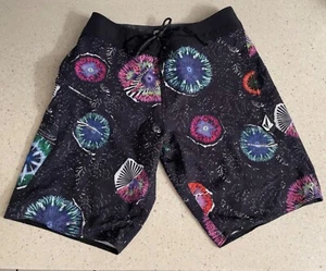 Volcom Mens Board Shorts 28 Black Mod-Tech Stretch Surf Swim Trunks Pocket - Picture 1 of 4