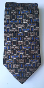 DANIEL HECHTER 100% SILK ITALY Stylized GEOMETRIC Pattern w/ Black Bronze Blue - Picture 1 of 4