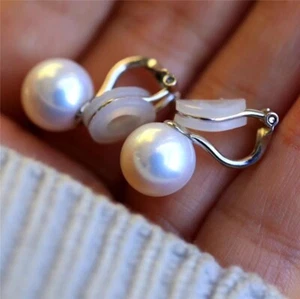No ear holes can be worn with ear clips Akoya round pearl AAAA 10-11mm EARRING - Picture 1 of 4