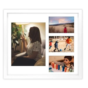 14x16 White Wood Picture Frame White Mat for 8x10 Three 4x6 Photos Tempered Glas - Picture 1 of 9