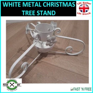 WHITE METAL CHRISTMAS TREE STAND 48 cm - 18.5" Up to 84mm Trunk Thickness - Picture 1 of 2